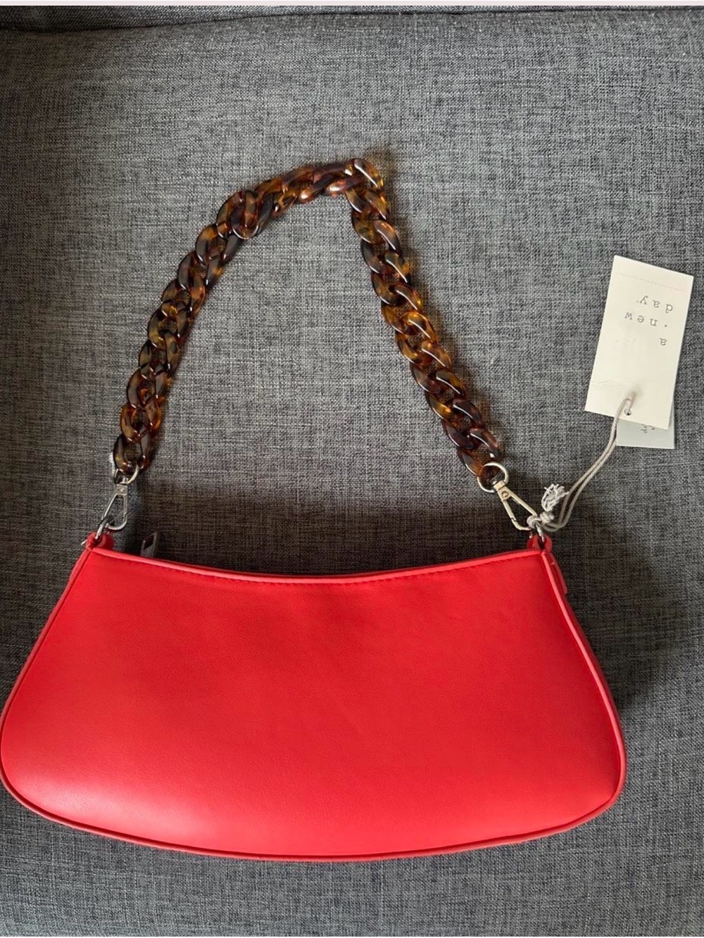 a new day Red Shoulder Bag with Tortoiseshell Chain Strap